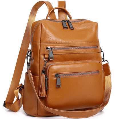 Wesccimo Genuine Leather Backpack Purse For Women Real Soft Leather Fashion Convertible Shoulder Bag Burnt Caramel/Orange