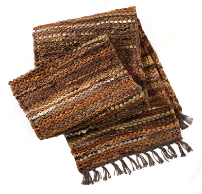 HF by LT Tucson Leather Table Runner, 13 x 39 inches, Handwoven Recycled Leather and Soft Cotton, Brown