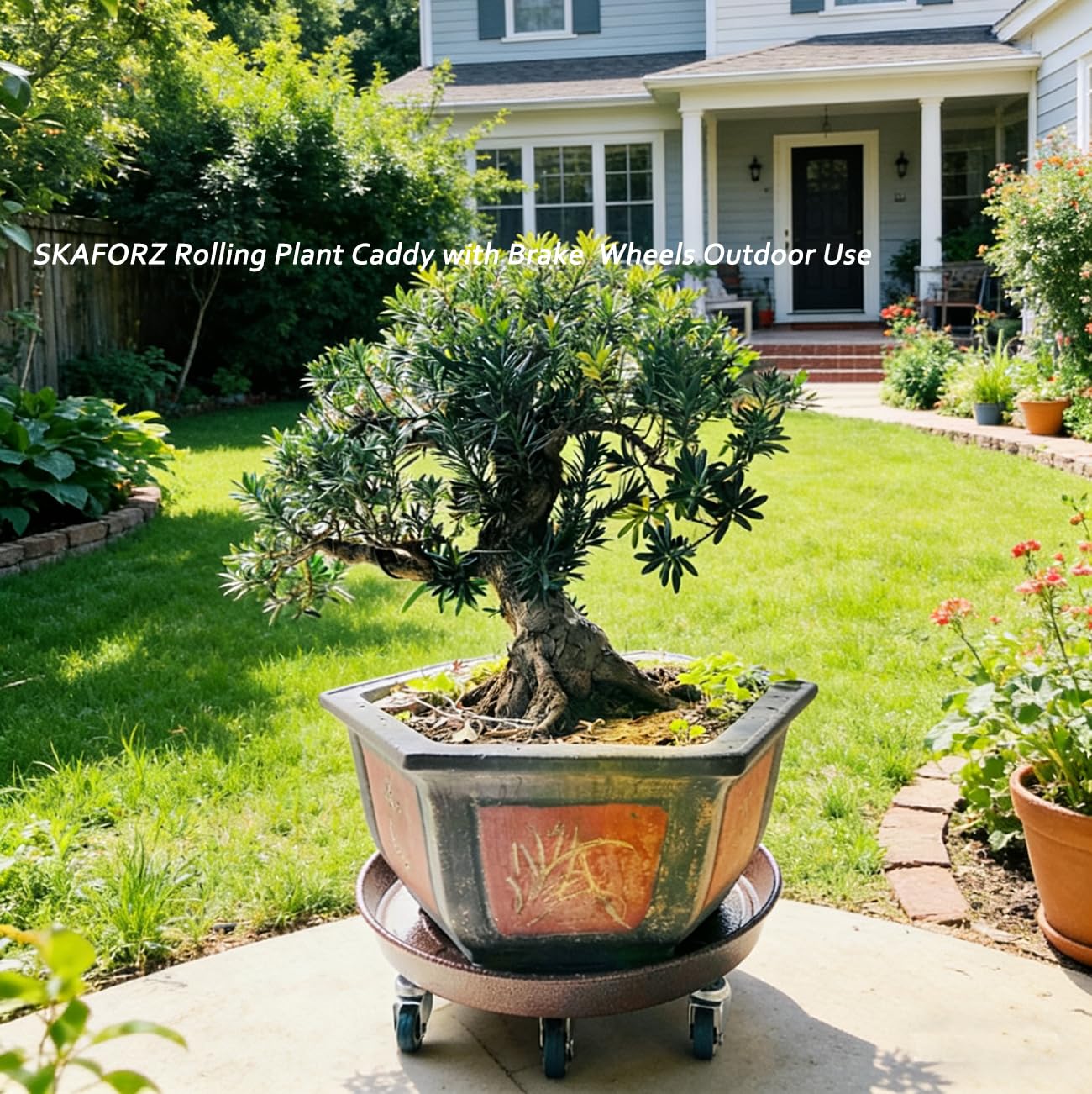 SKAFORZ Rolling Planter Caddy(470lbs Capacity), Heavy Duty Metal Plant Stand with Brake Wheels Plant Dolly Mover Plant Pot Tray Saucer for Indoor Outdoor 18inches Copper