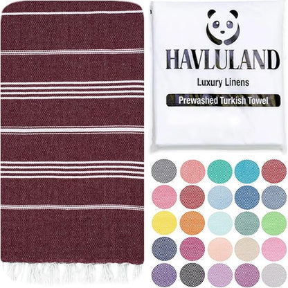HAVLULAND Turkish Beach Towels, Oversized 40"x72" Turkish Bath Towel, Highly Absorbent Quick Dry Sand Free Beach Towels for Beach Pool Spa Gym Yoga Travel Camping Picnic Blanket - Burgundy