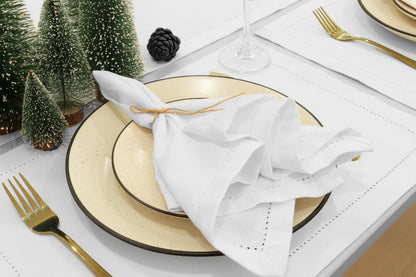 PurpleEssences Set of 12 Hemstitch Cloth Dinner Napkins 100% Cotton - Soft Durable Washable - Ideal for Wedding Spring Easter Summer - Perfect Everyday Use Table Linen 18x18 - White