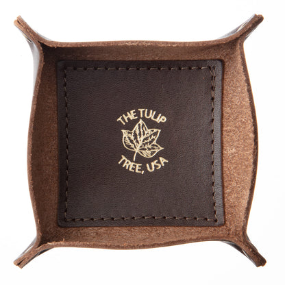 USA Handmade Premium Leather Valet Tray, Jewelry Organizer With Brass Rivets (Dark Walnut Brown, Mini)