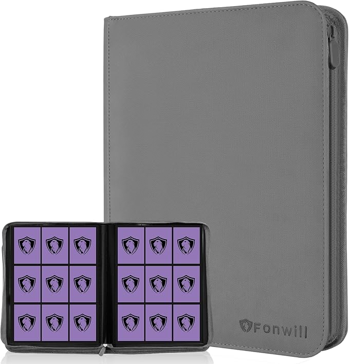 Trading Card Binder,360 Pockets Trading Card Holder Book, Premium PU Cover Zip Folder Binder, Side Loading Carrying Case Binder Album for TCG, MTG,Sports Cards, Game Cards (Gray)