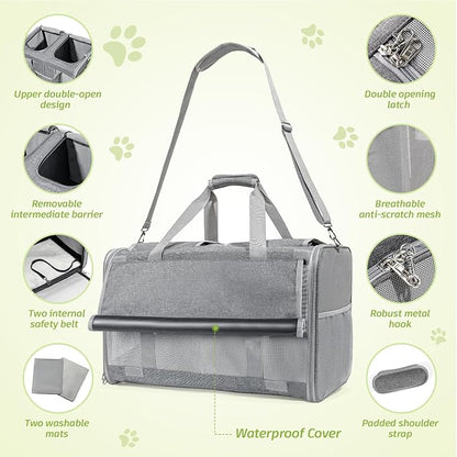 Sedioso Extra Large Cat Carrier for 2 Cats, 24x14x16in Pet Carriers for Cat and Dog Up to 40lbs, All-Sided Large Mesh Cat Carrier with Great Ventilation, Portable Soft Sided Pet Carriers for Traveling