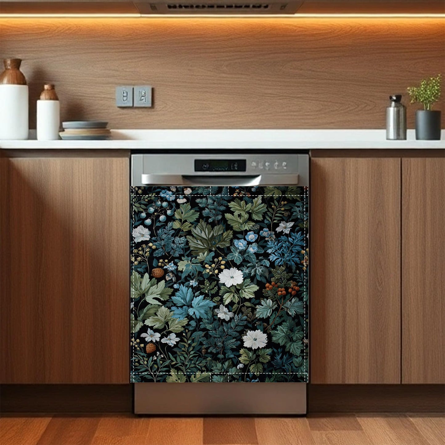 Forest Plants Flowers Dishwasher Magnet Cover Reuseable Refrigerator Magnet Cover Decal Kitchen Fridge Hoilday Party Decor, 23 W x 26 H