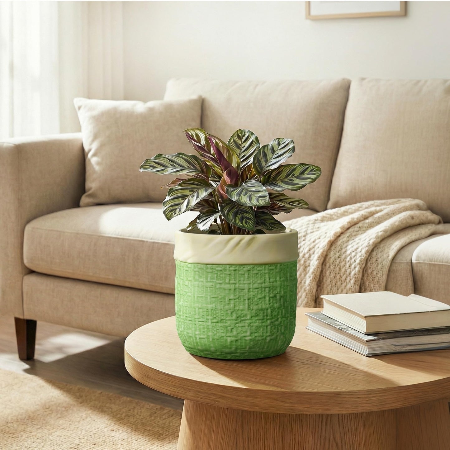 Teagas Ceramic Plant Pots - 6 Inch Plant Pot with Drainage Hole, Boho Planters for Indoor Succulent Plants, Decorative Round Unique Flower Pots, Garden Home Office Decor, Housewarming Gifts, Green