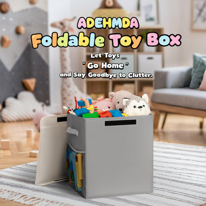 ADEHMDA 40L Large Toy Storage Box with Lid, Large Toy Box Chest for Kids, Girls and Boys, Nursery Room and Living Room, 13"x13" x16" - Grey