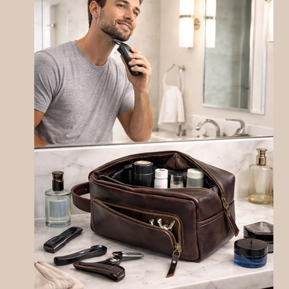 Men's Toiletry Bag Leather Travel Toiletry Bag Dopp Kit for Men Shaving Bag for Travel Accessories 101 YEAR QUALITY REPLACEMENT WARRENTY