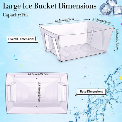 Tchrules 15L Clear Ice Bucket 2 Pack, Large Beverage Tub for Parties & Bars