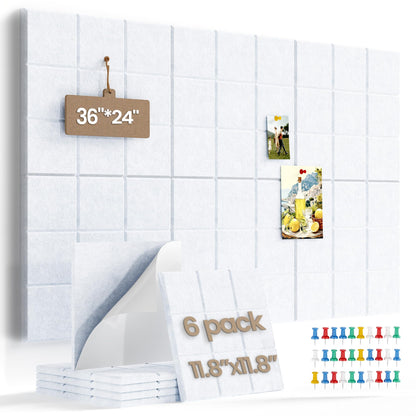 Uoisaiko Large Cork Board Felt Board Tiles for Walls with 30 Push Pins, 11.8"x11.8" Pack of 6 Pin Board Notice Boards for Home Office Kitchen, Bulletin Board Wall Tiles for Photos Memos