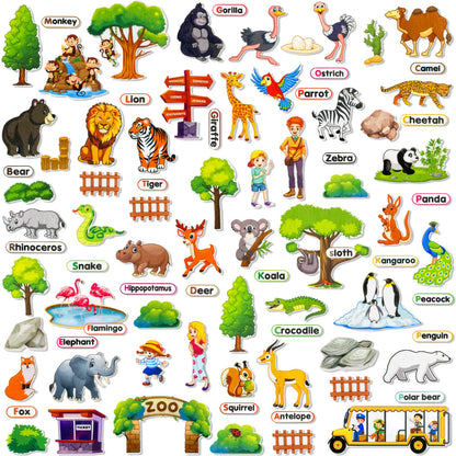 PENGFULL Felt Flannel Board Story Pieces for Toddlers Preschool，Kids Interactive Storytelling Teaching Play Kits for Flannel Board or Felt Board，with Words Felt Pieces（Zoo