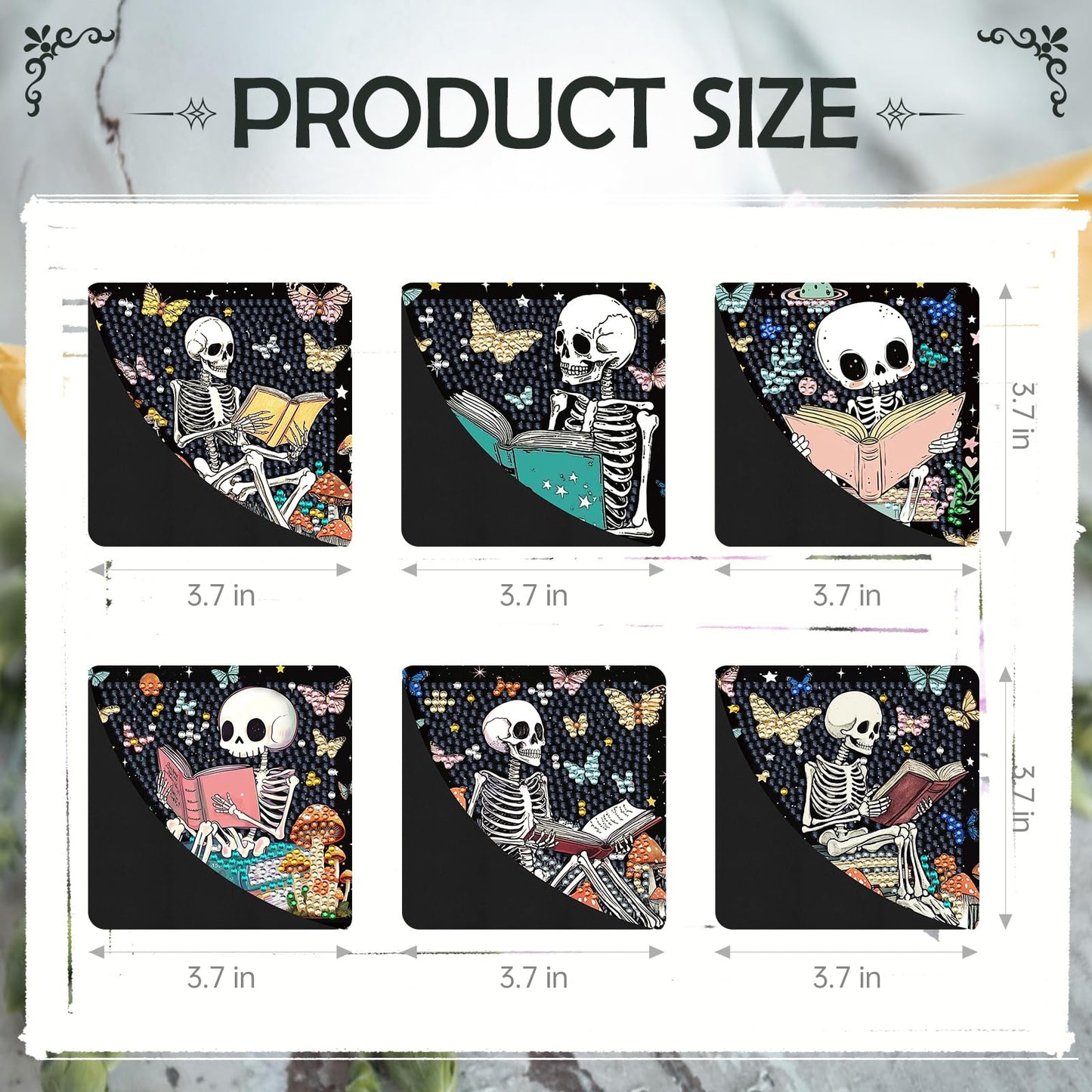 INCOK Skull Diamond Art Bookmarks - 6 Pcs DIY Diamond Painting Corner Bookmarks Kits Double Side Art Craft Supplies Birthday The Day of Dead Gift for Adults Beginners Book Lovers Skull Lovers Mexicans