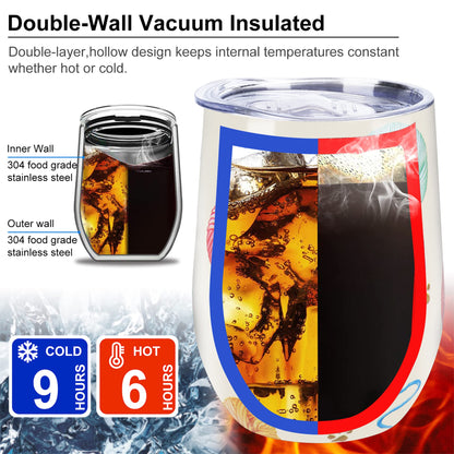 NymphFable 12oz Cat Cup Wine Tumbler With Straw and Lid Stainless Steel Travel Mug Insulated Double Wall