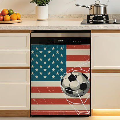 Dishwasher Magnet Cover American Soccer Flag Refrigerator Magnet Patriotic Sports Ball Decorative Dishwasher Panel for Kitchen Appliance Decor Reusable Waterproof 23x26 Inch