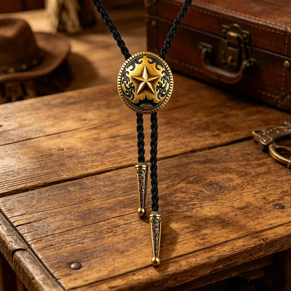 JPJZY BRBAM Retro Style Western Cowboy Lone Star Bolo Tie Texas Symbol Leather Bolo Tie for Men (Style 6 - Bronze)