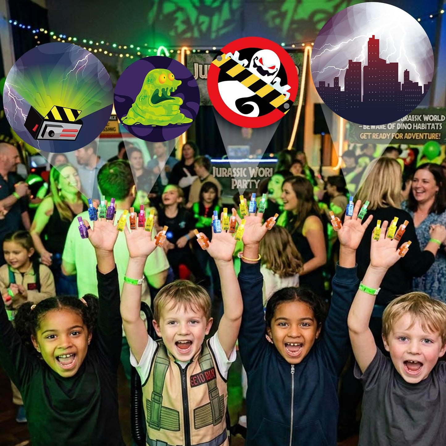 Sauyoza 36 Pack Green Ghost Party Favors LED Finger Lights for Kids, Green Ghost Themed Goodie Bag Stuffers, Classroom Treasure Box Prizes, Glow in the Dark Ghost Party Supplies