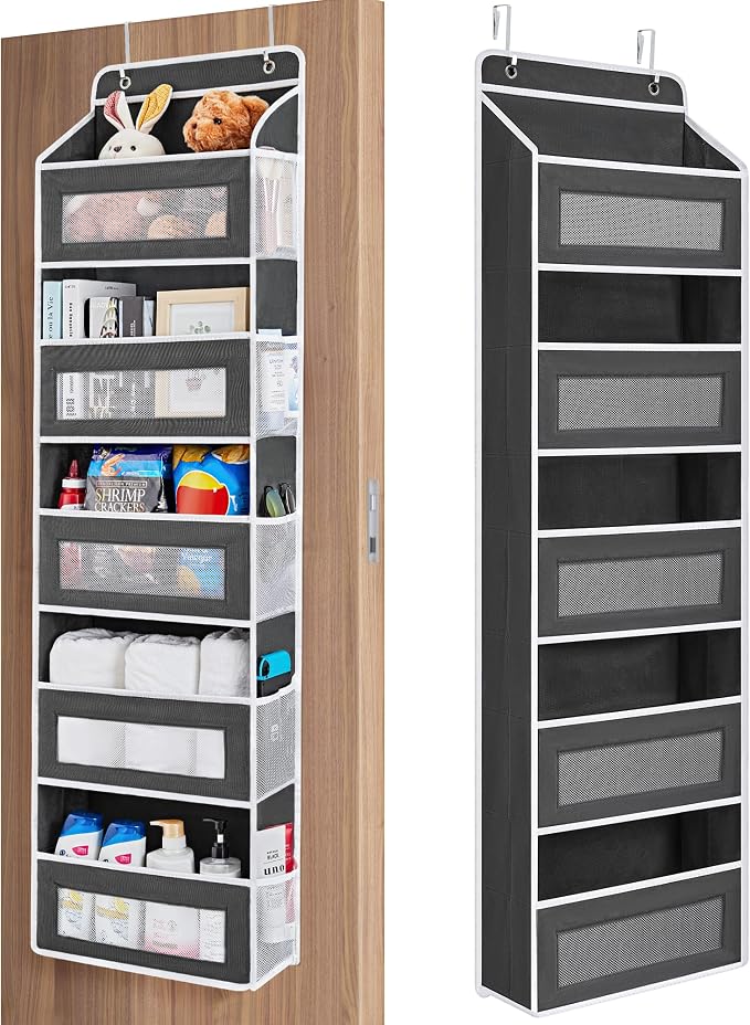 JARLINK Over the Door Organizer Storage, 5 shelf Hanging Organizer with 5 Large Capacity Pockets, Anti Tilt 44 lb Load Behind Door Storage for Bedroom, Bathroom, Pantry, Nursery, (Black)