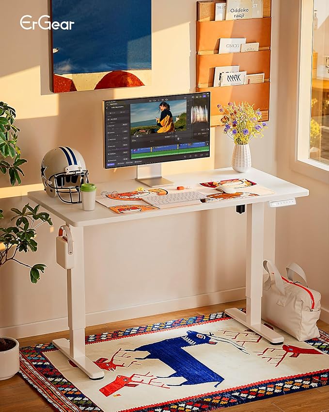 ErGear Height Adjustable Electric Standing Desk, 44 x 24 Inches Sit Stand up Desk, Memory Computer Home Office Desk, White