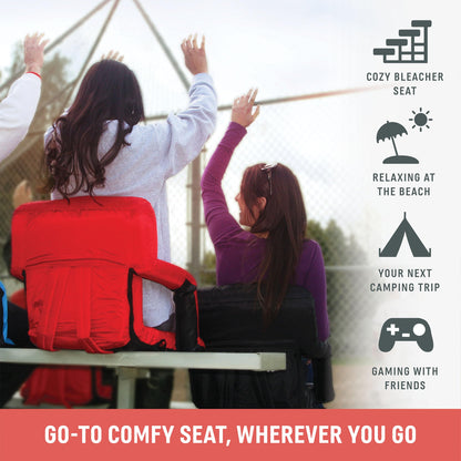 PICNIC TIME Ventura Portable Reclining Stadium Seat with Back Support, Folding Bleacher Chairs with Back and Cushion, Thick Padded Stadium Seat and Armrest, Includes Six Backrest Positions, (Black)