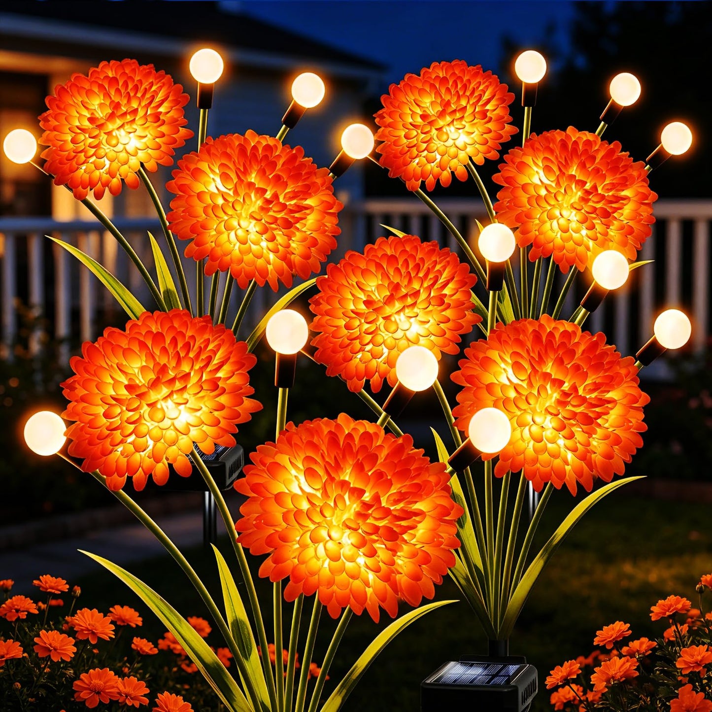 VOOKRY Solar Flowers Outdoor Waterproof, 4 Pack Garden Lights with Swaying Firefly Lights, Flower Light Garden Decor for Yard Patio Pathway Lawn Grave, Gardening Gifts for Women Mother's Day