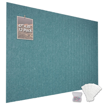 TENACR Cork Board Alternative-Felt Slat Wall Paneling,Office Bulletin Board for Decoration, Suitable for Displaying Photos and Documents, with Removable Adhesive Labels,12-Pack (Peacock Blue)