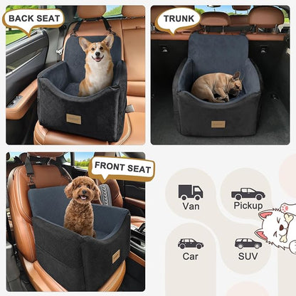 JOEJOY Dog Car Seats for Small Medium Dogs Under 35lbs, Dog Booster Seat with Detachable Washable Cover and Cushion, Memory Foam Pet Car Seat with Safety Belt and Storage Pockets (DG)