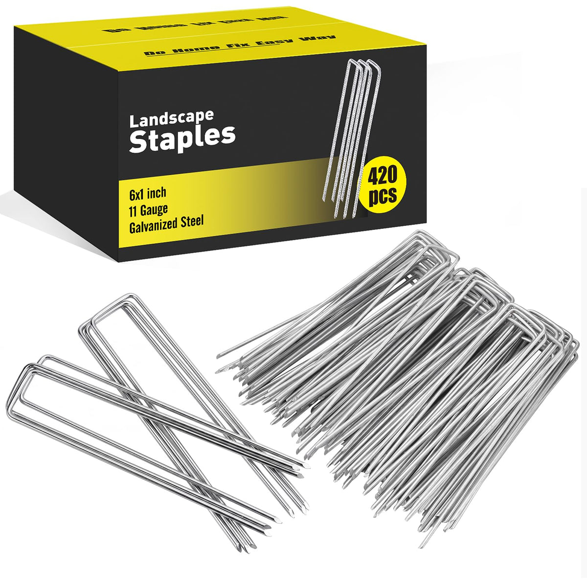 HongWay 420pcs 6 Inch Landscape Staples Galvanized Garden Stakes, 11 Gauge U-Shaped Sod Pins Yard Ground Staples for Landscaping Fabric Tent Lawn Truf Fence Irrigation Tube