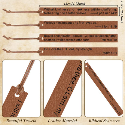 Spakon 40 Pieces Christian Gifts Bulk Scripture ‎Bookmarks Religious Father's Day Gifts Bible Verse Leather Bookmark for Church Sunday School(Brown)