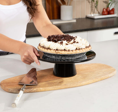 The Cake Stand – 10 Inch Gloss Ceramic Pedestal Cake Stand, Modern Footed Dessert Stand for Cakes, Cupcakes, Cookies & More (Black)