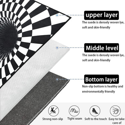 NUYKOUY 3D Visual Optical Floor Mat Black White Plaid Round Rugs Vortex Optical Illusion Rug for Floor,Floor mats for Home,Rubber Floor mats