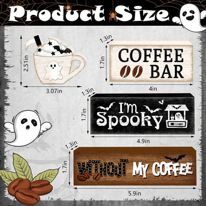 Britimes 4 Pcs Halloween Decorations for Home Coffee Ghost Table Decor Ghost Cup Tiered Tray Decorations Set Gift Rustic Farmhouse Tabletop Decor for Table & Home Office