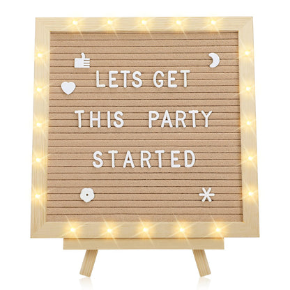 Changeable Felt Letter Board with LED Lights - 10×10" Message Custom Signs & Wood Stand& 450 Letters, Poster Board for Baby/Pregnancy Announcement/Classroom Wall Decor Gifts First Day of School, Camel