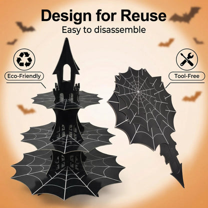 3-Tier Spider Web Cupcake Cardstock Stand - Haunted House & Ghost Theme Halloween Cool Hero skyscraper Party Serving Tray birthday party supplies