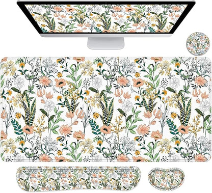 LATEEFAH Desk Mat, Mouse Pad with Wrist Rest, 4-in-1 Large Mouse Pads for Desk, Ergonomic Mouse Pad and Keyboard Wrist Rest Gaming Keyboard Mat for Office, Home