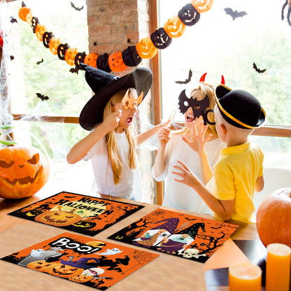 Halloween Plastic Placemats Set of 6 Table Mats Kitchen Decor Wipe Clean Washable Orange Halloween Place Mats for Indoor Outdoor Heat Resistant Kitchen Dining Table