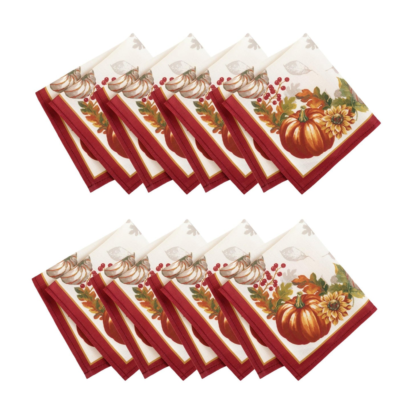 Elrene Home Fashions Swaying Leaves Bordered Fall Napkins, Seasonal Dinner Napkins for Formal or Everyday Use, 17" x 17", Set of 8