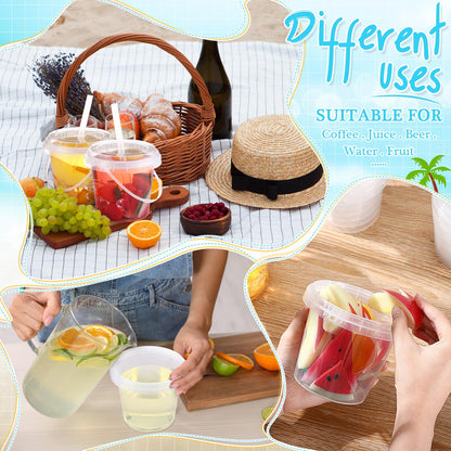 Funnymoom 15 Set 24oz Clear Plastic Drink Buckets with Lids and Straws Disposable Iced Coffee Cups Rum Buckets for Cocktail Parties Smoothie Cup Bulk with Handles for Beach Pool Party Supplies