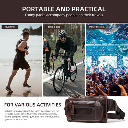 HUMERPAUL Leather Fanny Pack for Men Women, Fashion Waist Packs Small Crossbody Chest Bag with Adjustable Belt for Outdoor Travel Hiking Cycling