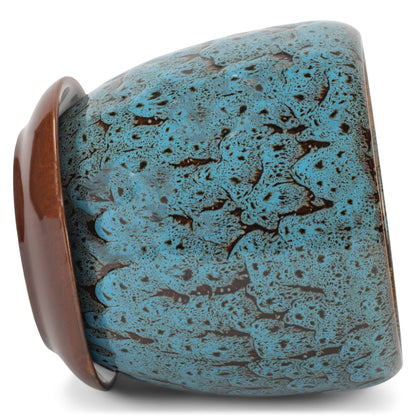 Napco Mottled Teal and Black 4.5 Inch Ceramic Flower Pot Planter with Saucer
