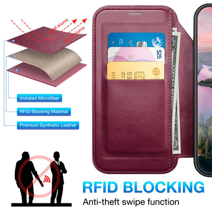 DuckSky Wallet Case for iPhone 17 Pro Max 6.9" Magnetic Flip Leather Folio Cover with RFID-Blocking Credit Card Holder,Wireless Charging Compatible,Women Men Apple 17 Pro Max Protective Case,Wine Red