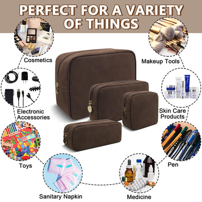 UIXIZQ Waterproof Small Makeup Bag for Purse,Cute Pouch Preppy Suede Makeup Brush Holder with Zipper,Girls Teens Portable Storage Case Small Travel Toiletry Bag for Office(Slim-Coffee)