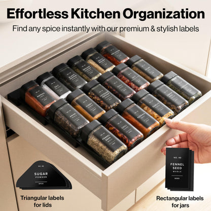 EDELHAUS Square Glass Spice Jars with Label and Black Rotating Lids (24 x 4oz) Spice Containers with 240 Labels, Shaker Inserts, Silicone Funnel, Empty Square Empty Square Seasoning Organizer