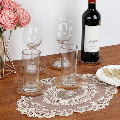 OGANAZI Modern Clear Coasters Set of 5- Glass Cute Coasters for Drinks Crystal Coaster Round Chic Cup Mat Cute Coffee Table Coaster for Kitchen, Bar, Dining Room, Living Room, Patio(Amber)