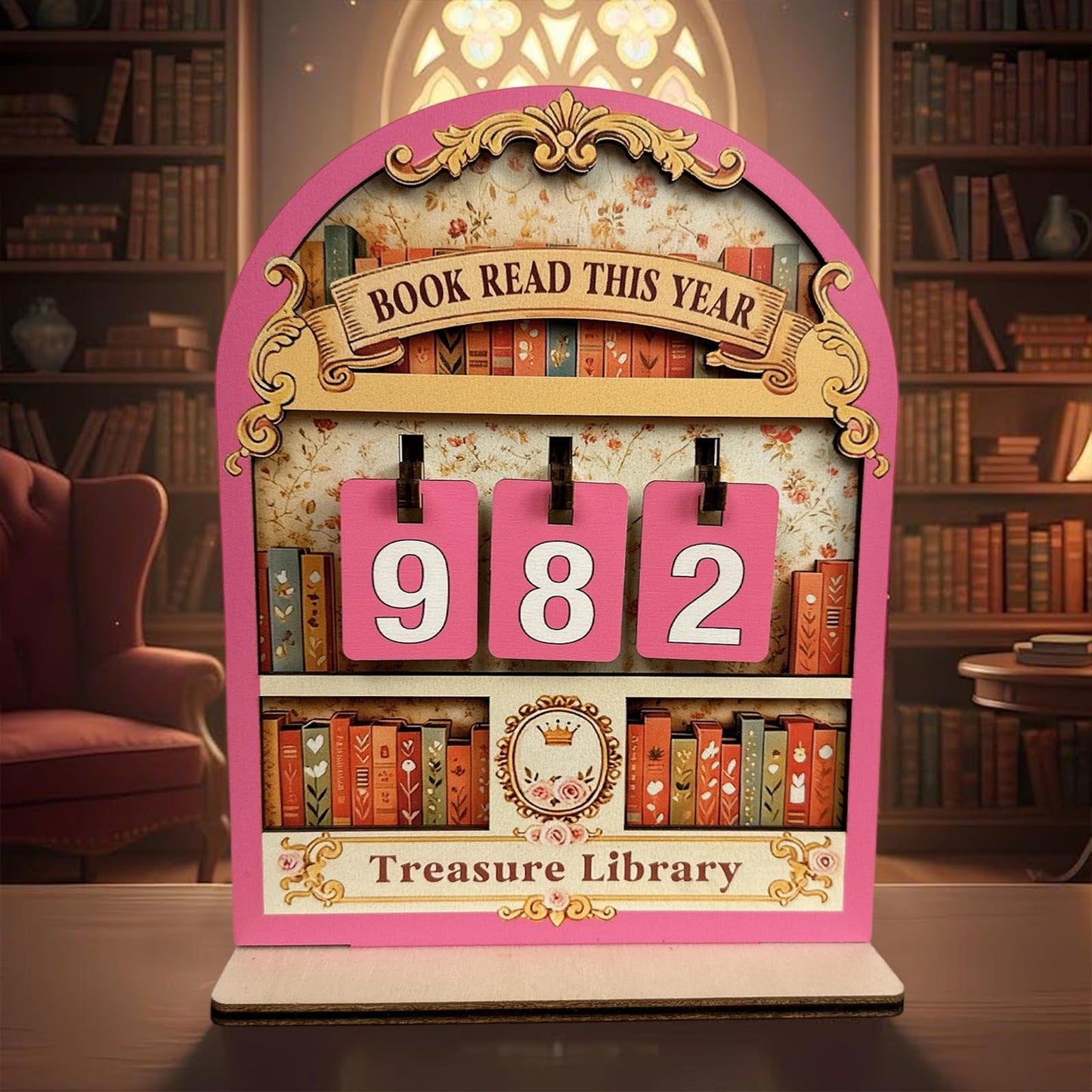 Bookish Reading Tracker Counter Sign, Wooden Books Read This Year Display, Book Lover Gift for Librarian, Reader, Teacher, Women, Wall and Table Decor for Home Library, Teachers, Book Lovers（pink）