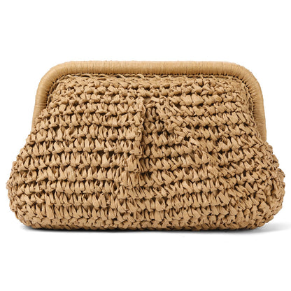 RNIEGA Straw Clutch Purses for Women Cloud Dumpling Pouch Straw crossbody Handbag Summer Beach Woven Shoulder Bags