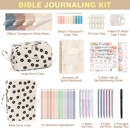 Bible Study Supplies Journaling Kit for Women with Bible Cover Case, Christmas Christian Gifts for Women Mom, Bible Study Tools Accessories Set w/Highlighter Pen, Pencil Case Notebook Annotation Kit
