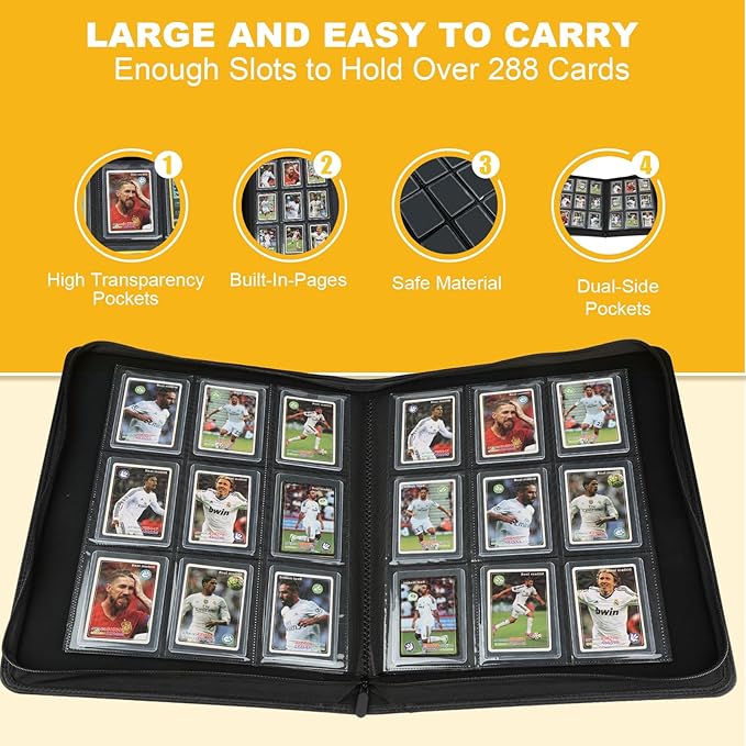 Toploader Binder,Toploader Hard Cases, 9-Pocket Pages Sleeves Hold up 288 Cards.Toploader Card Binder with Sleeves for “3×4” rigid，Card Holder(grey)
