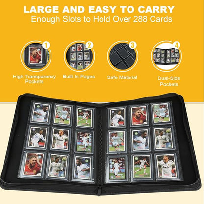 9-Pocket Toploader Binder, Holds 288 Cards in 3x4" Rigid Hard Cases, Premium PU Leather Zippered Trading Card Album for TCG & Sports Cards, Waterproof & Anti-Scratch - Red