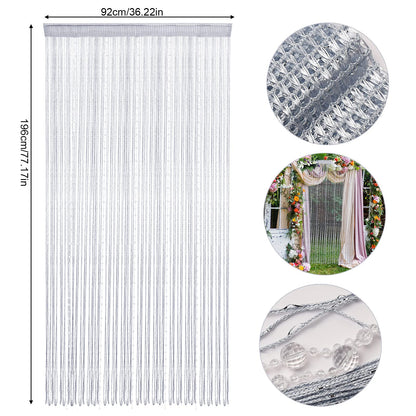 HANTURE Silver Beaded String Curtains for Doorways 36 x 77 Inch Crystal Tassel Beaded Curtain for Door Hanging String Beads Curtains Fringe Screen Panel for Wedding Office Home Decor