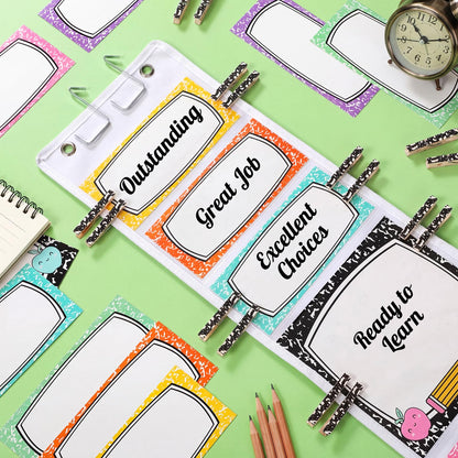AmazingSpark 57 Pcs Classroom Behavior Chart for Student Management Kids Tracking Chart Hanging Creative Bulletin Board with 40 Clips for School Preschool Child Care(Composition Book)